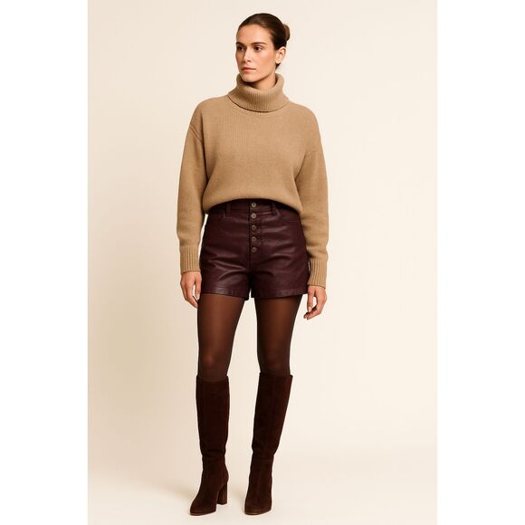 Zara | Burgundy Mom Fit High Waisted Shorts Size 4 | EUC - Picture 1 of 13